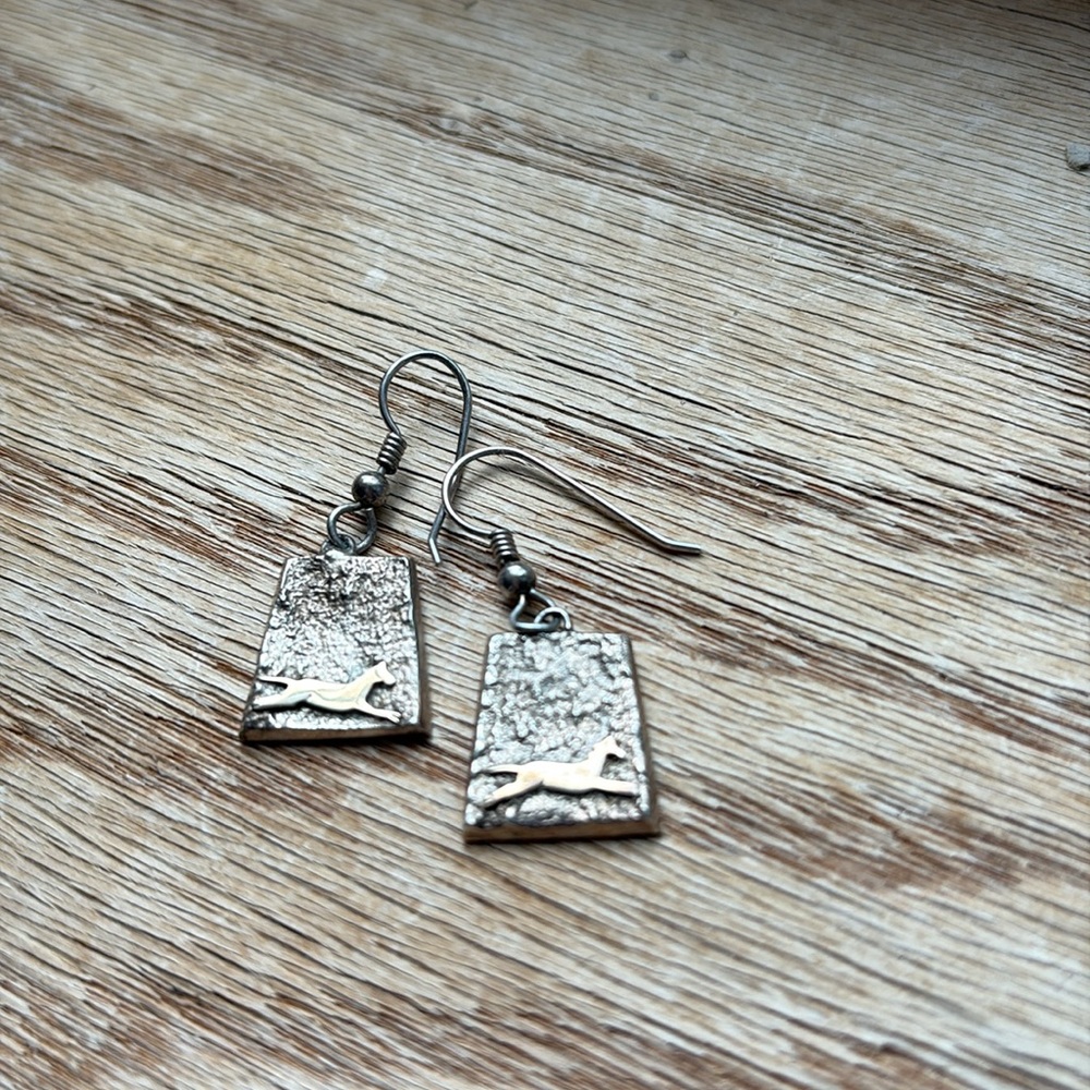 Vintage Paul Szabo Silver and 14K Gold Running Horse Earrings